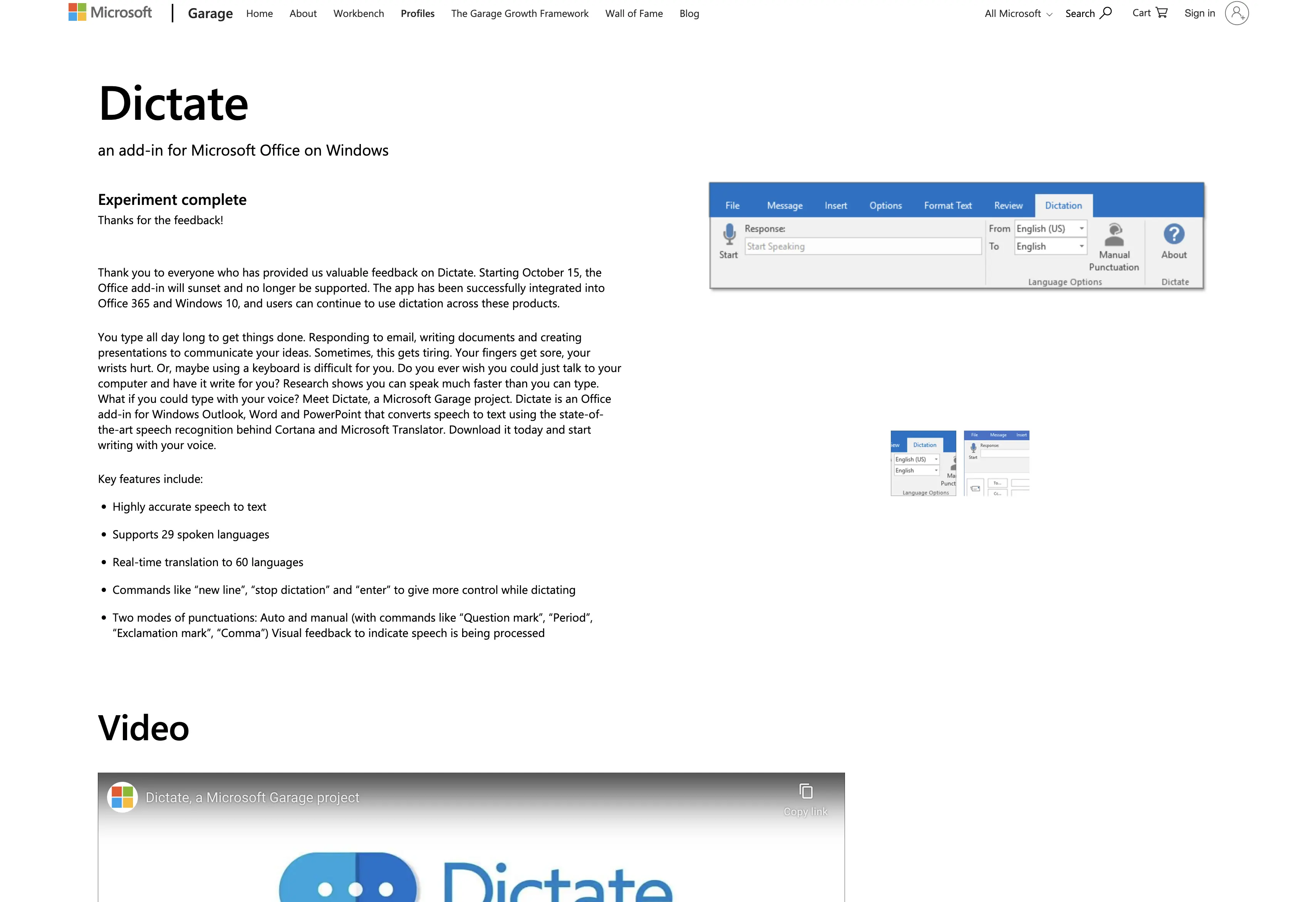 Microsoft Dictate screenshot