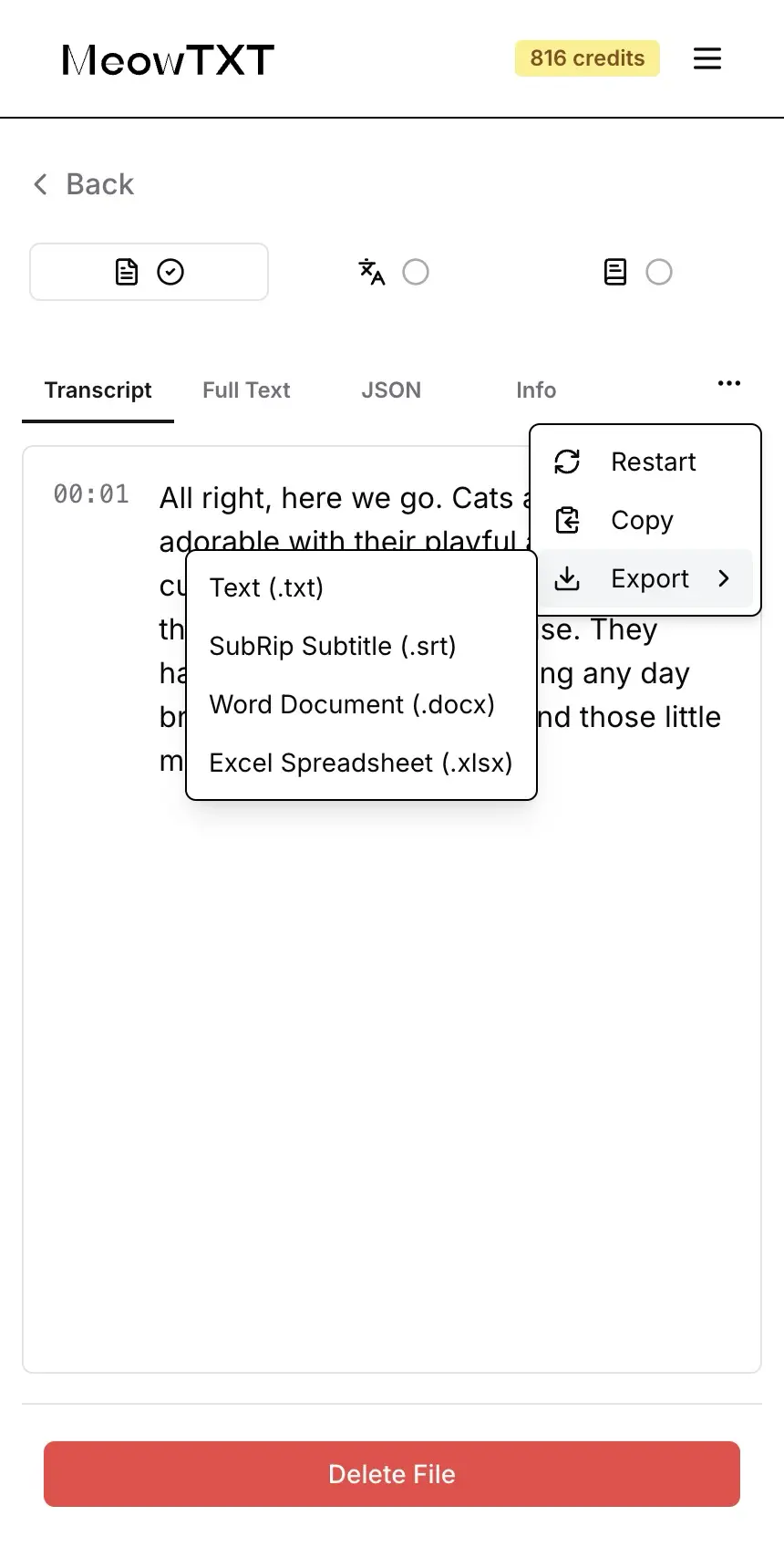 Four export formats in one tap