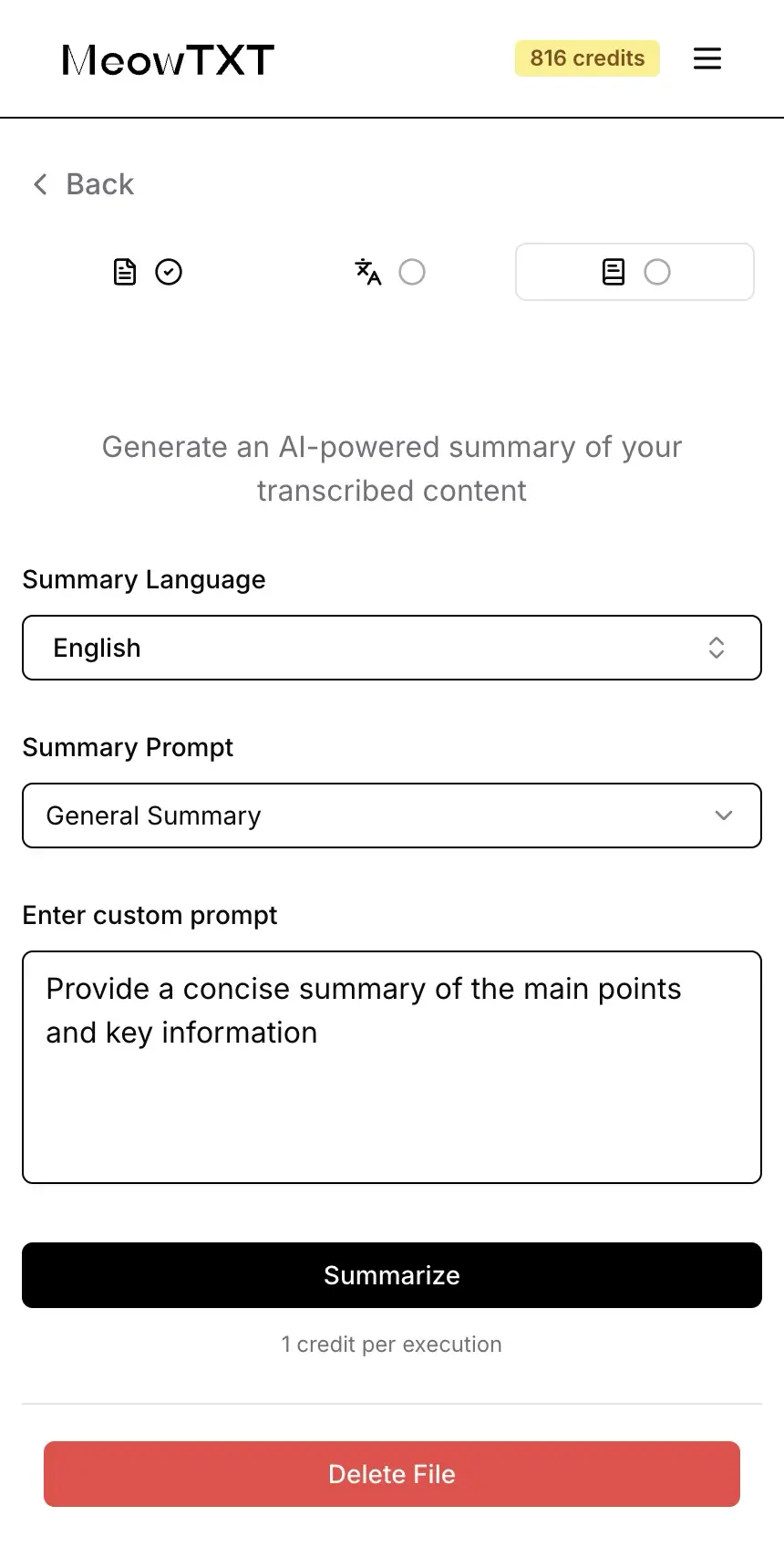 One-tap AI summary